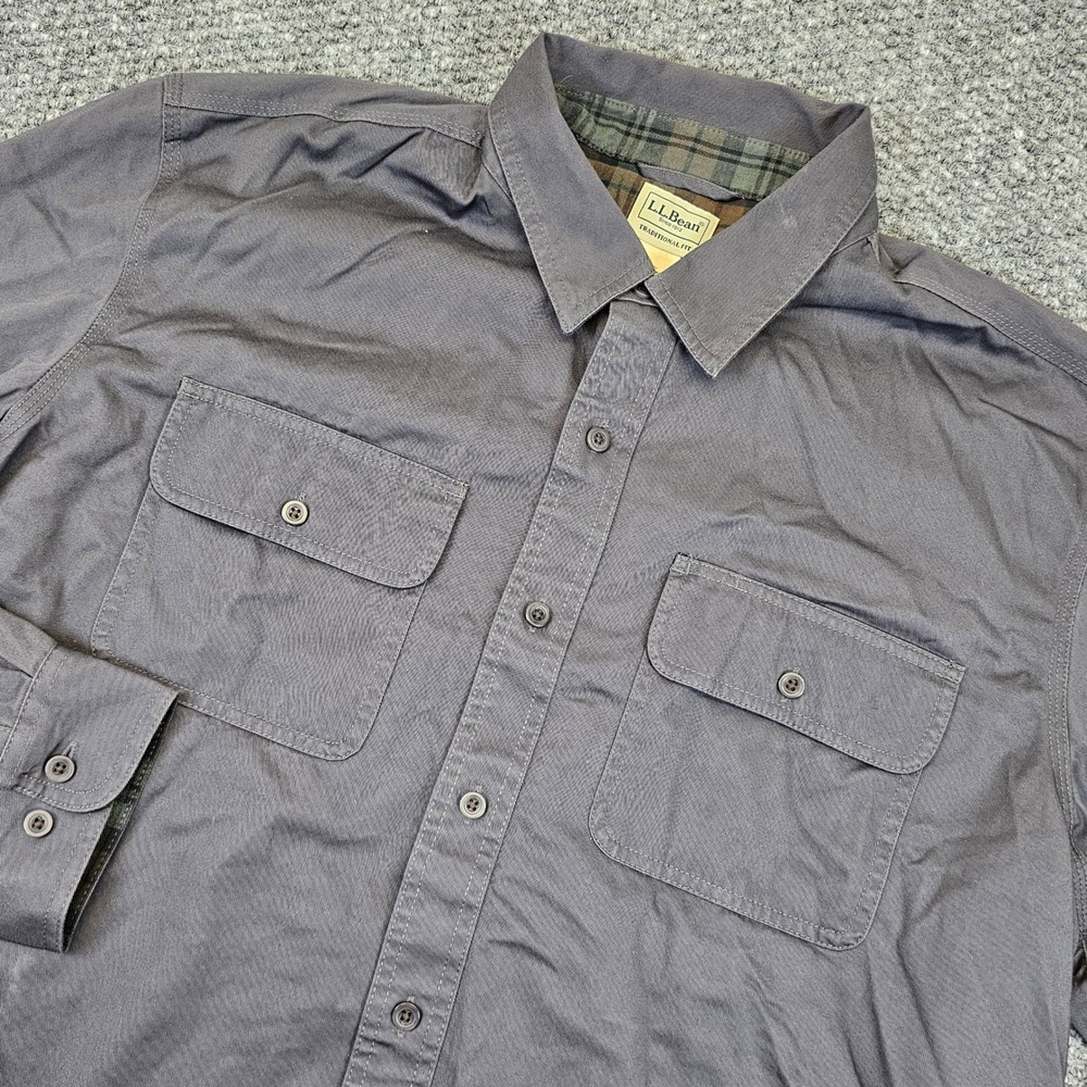 LL Bean Mens XL Flannel Lined Work Shirt Gray Cotton Plaid Shacket NWT